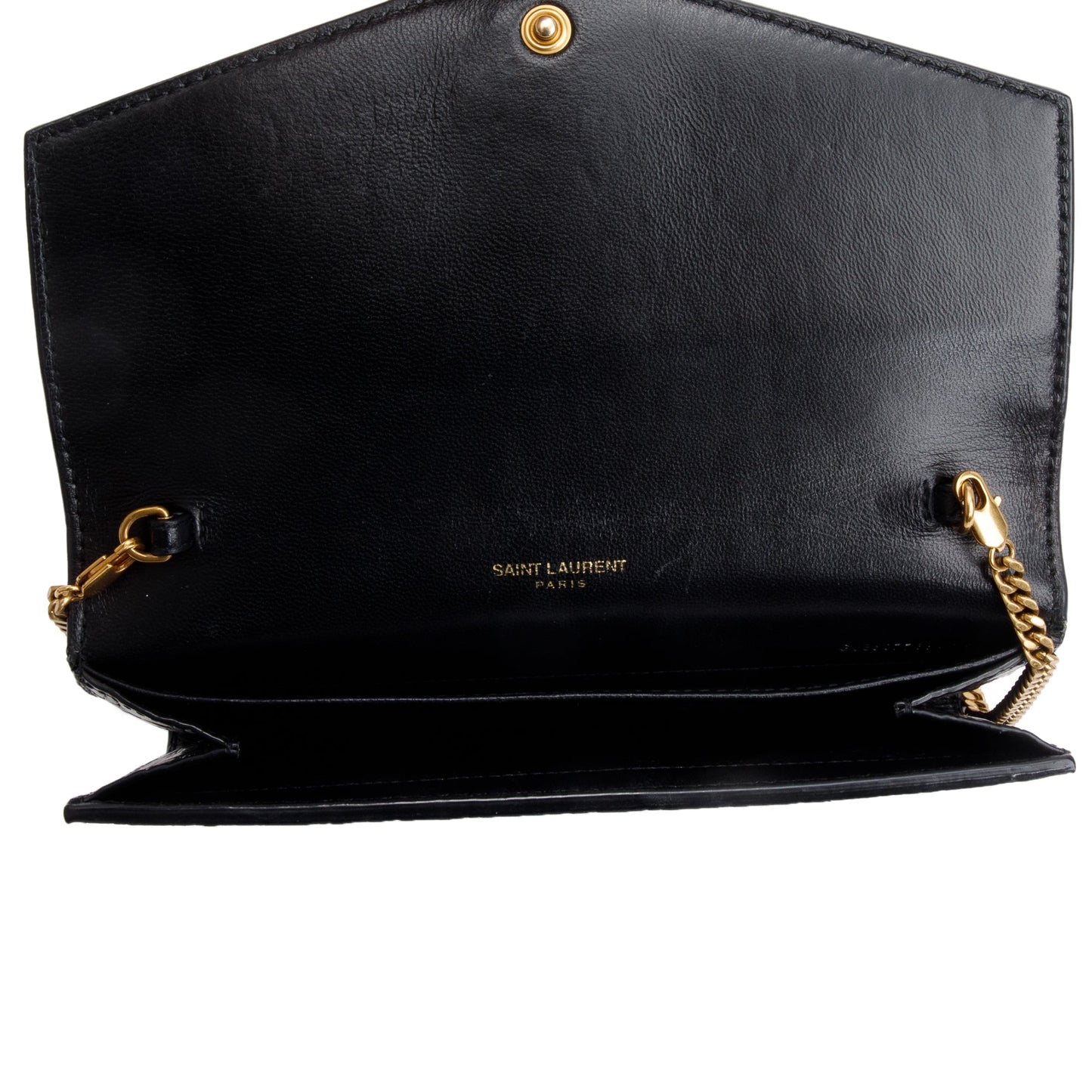 Saint Laurent 2021 Black Crocodile Embossed Leather Uptown Chain Wallet