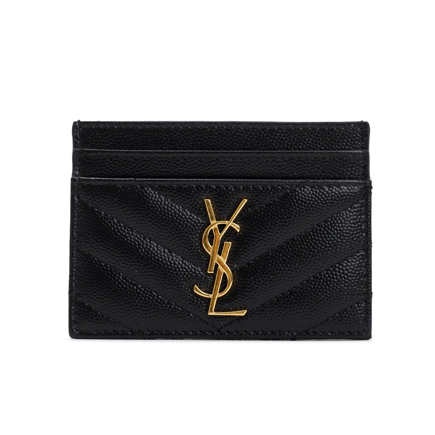 Saint Laurent 2021 Black Grain De Poudre Leather Cassandre Matelasse Card Case