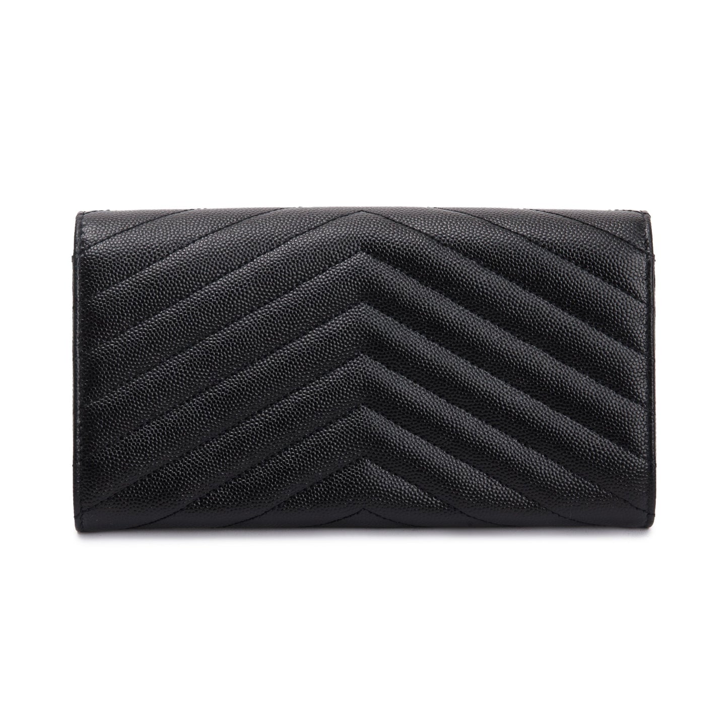 Saint Laurent 2021 Black Grain De Poudre Leather Cassandre Matelasse Large Flap Wallet