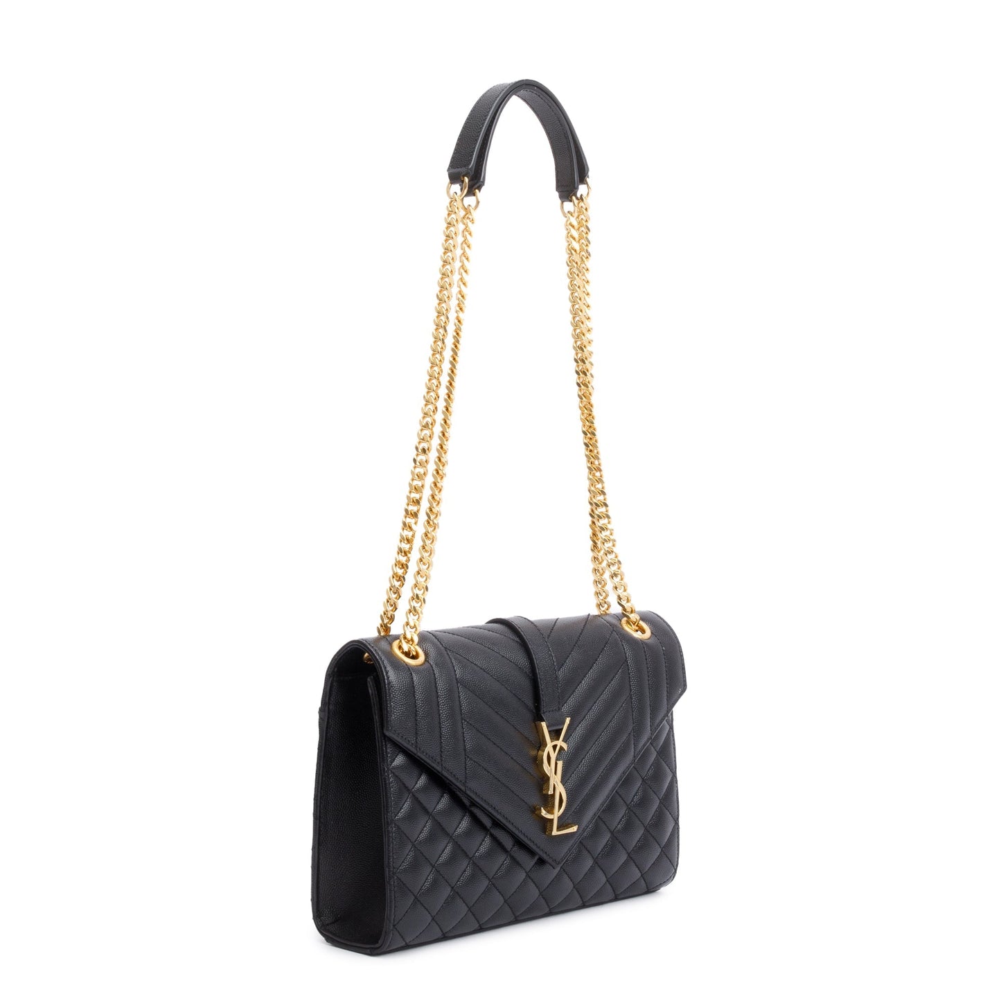 Saint Laurent 2021 Black Grained De Poudre Medium Envelope Shoulder Bag