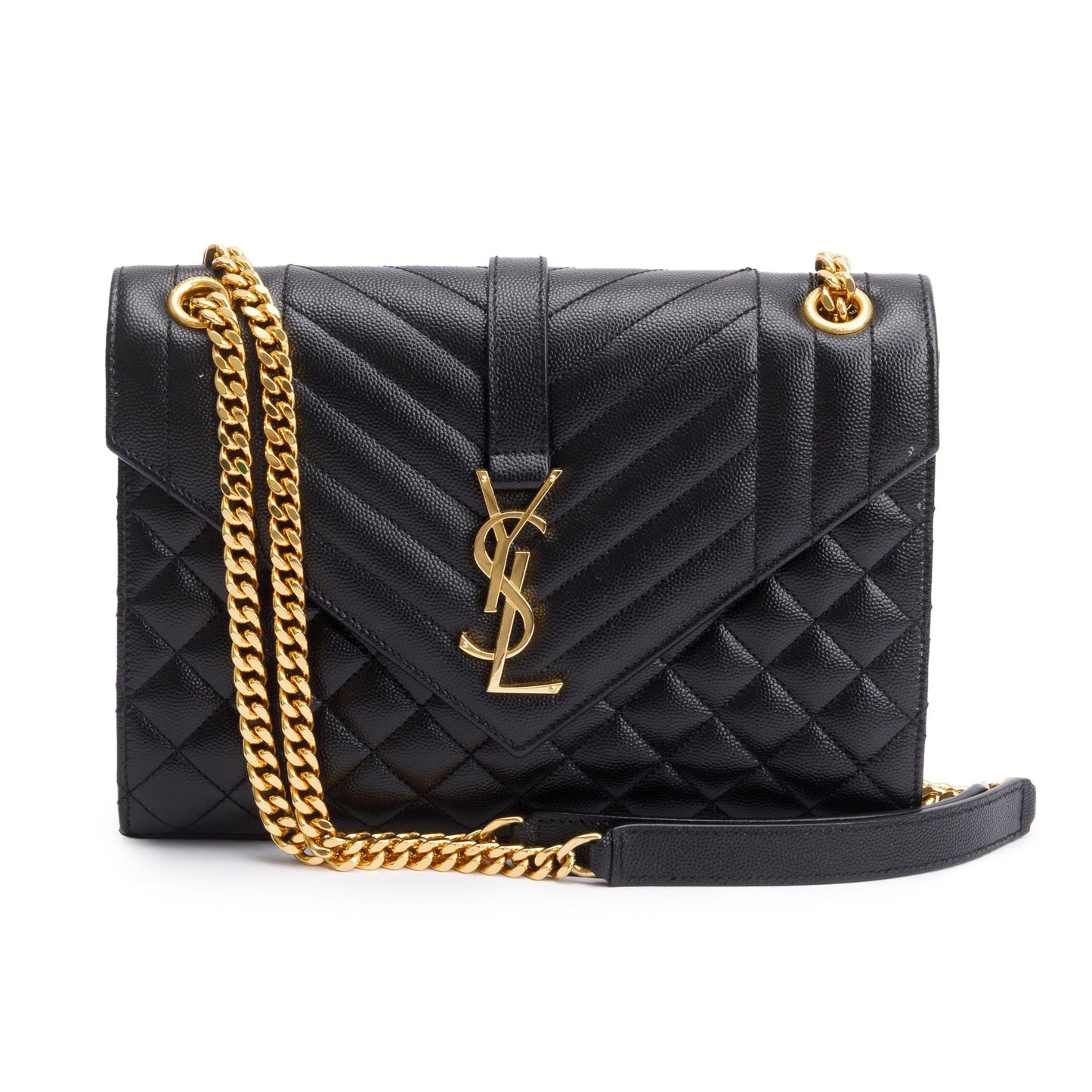 Saint Laurent 2021 Black Grained De Poudre Medium Envelope Shoulder Bag
