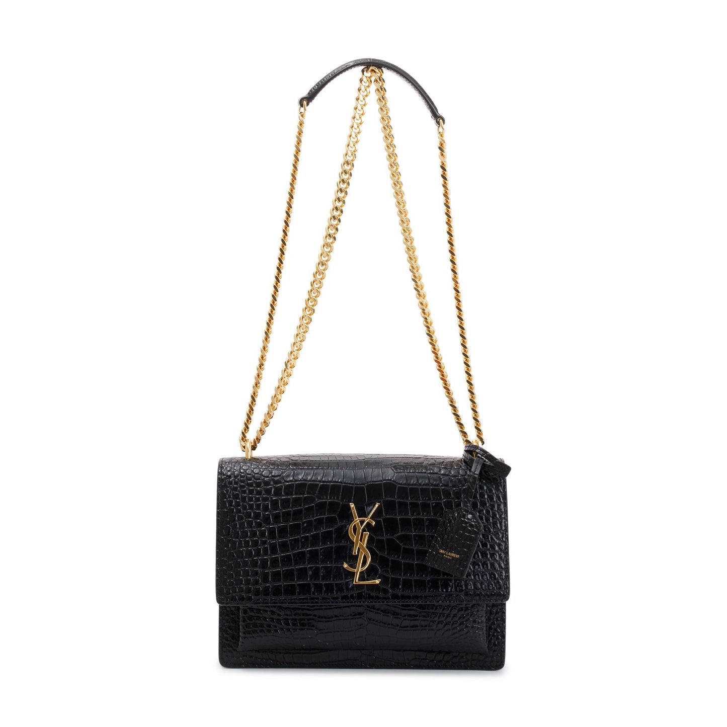 Saint Laurent 2021 Black Medium Crocodile Embossed Sunset Bag
