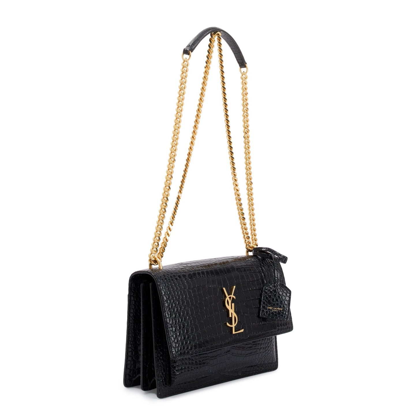 Saint Laurent 2021 Black Medium Crocodile Embossed Sunset Bag