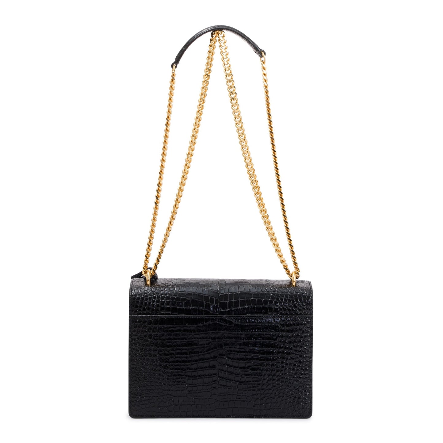 Saint Laurent 2021 Black Medium Crocodile Embossed Sunset Bag