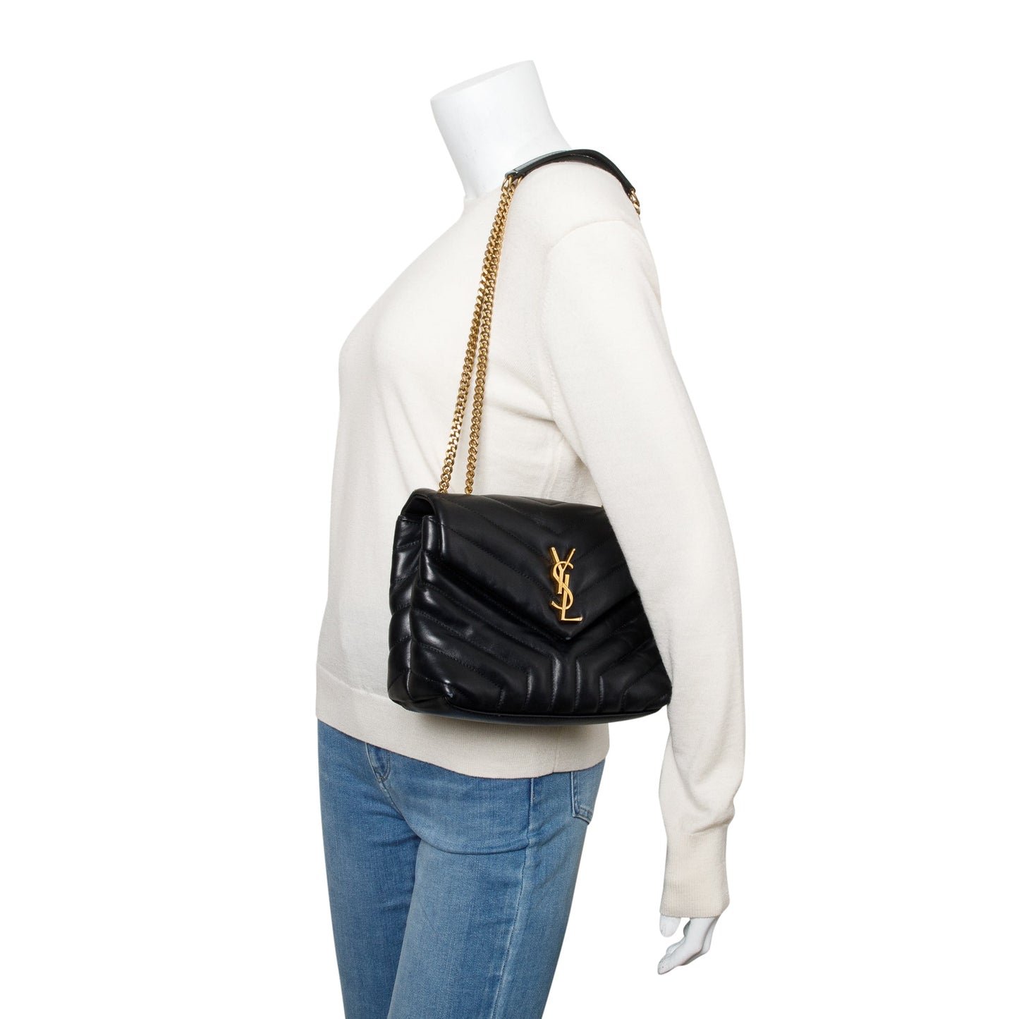Saint Laurent 2021 Black Quilted Leather Small Loulou Monogram Shoulder Bag