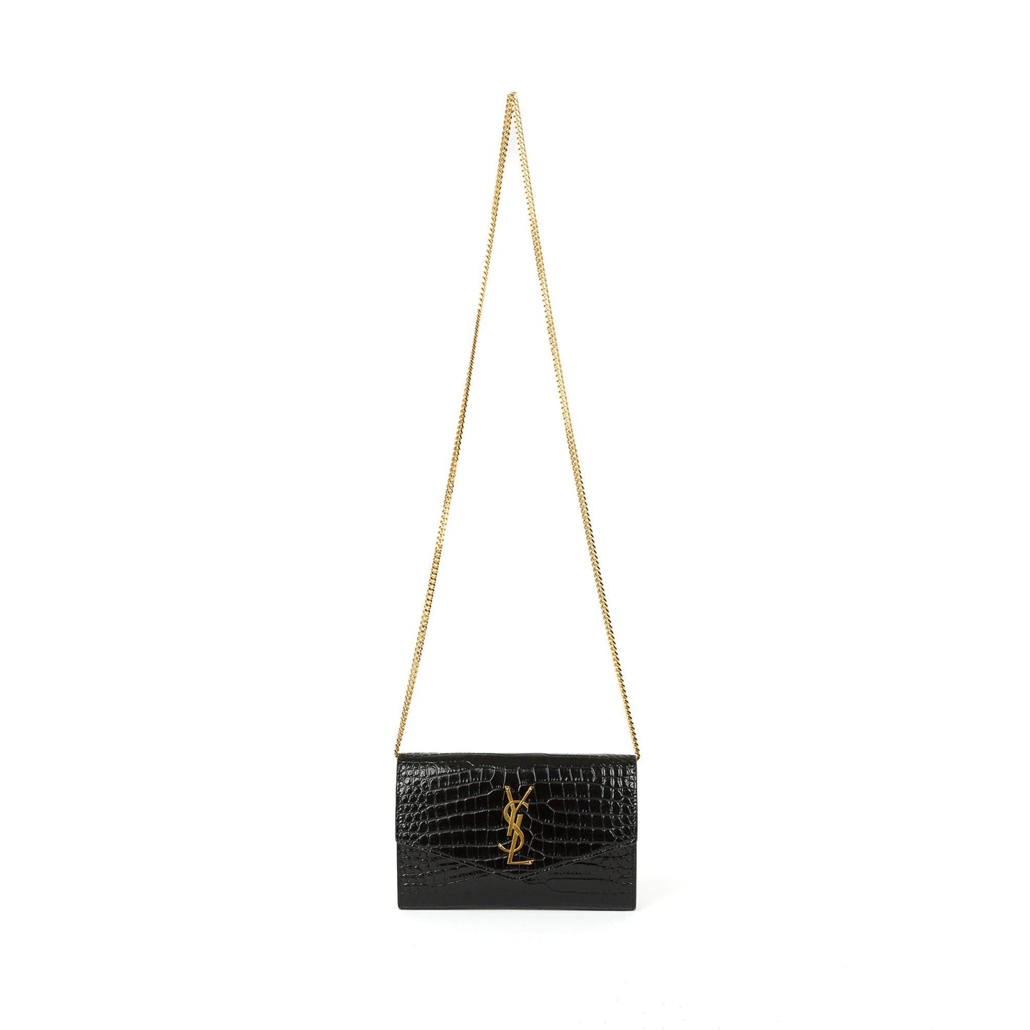 Saint Laurent 2021 Crocodile-Embossed Uptown Chain Wallet