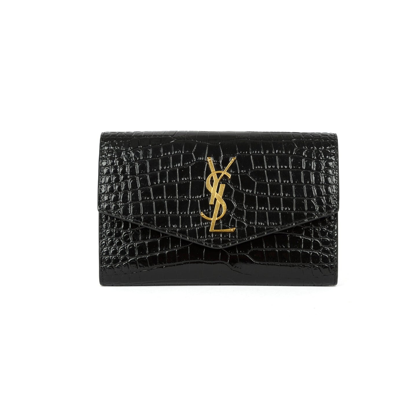 Saint Laurent 2021 Crocodile-Embossed Uptown Chain Wallet