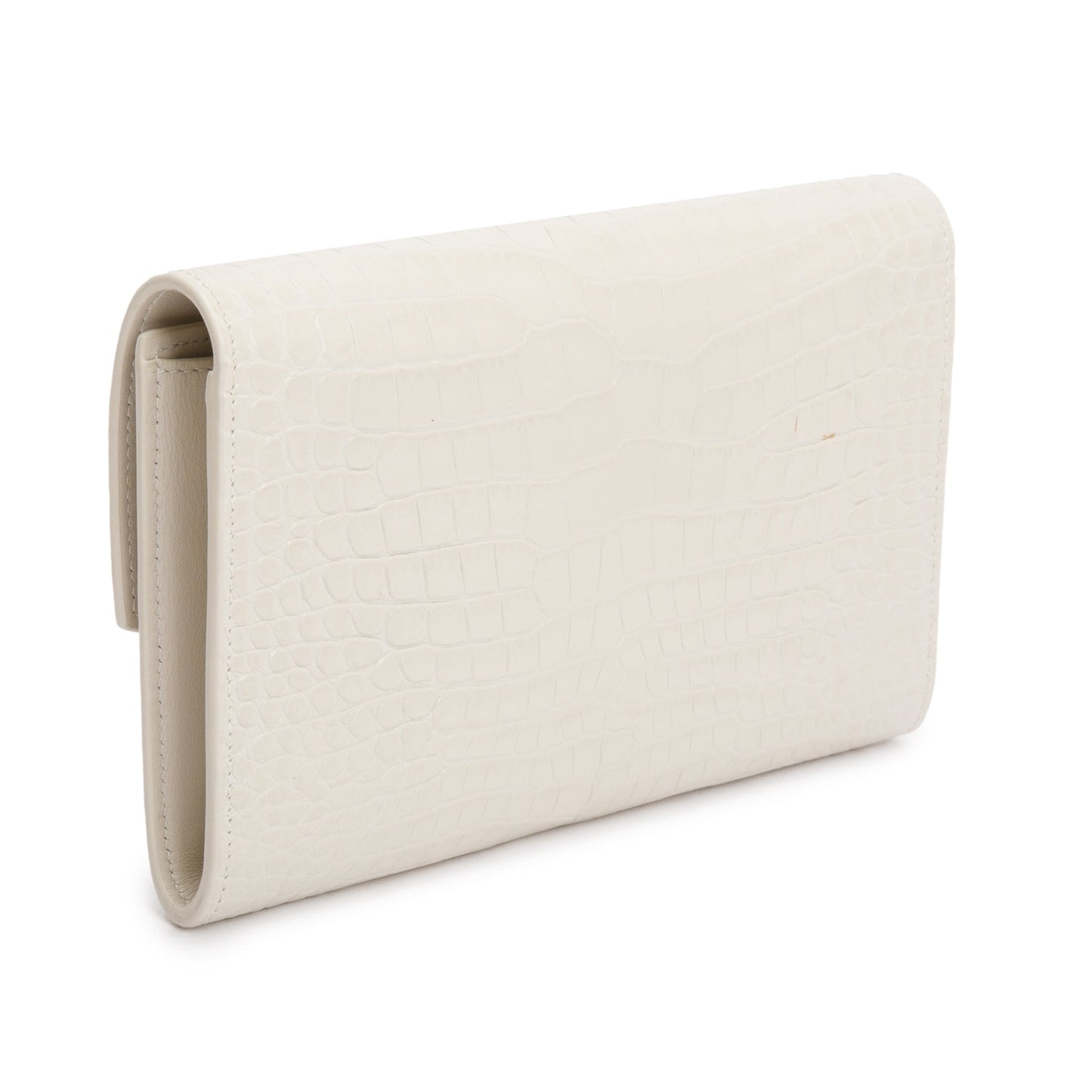 Saint Laurent 2021 Neutral Crocodile Embossed Leather Uptown Chain Wallet