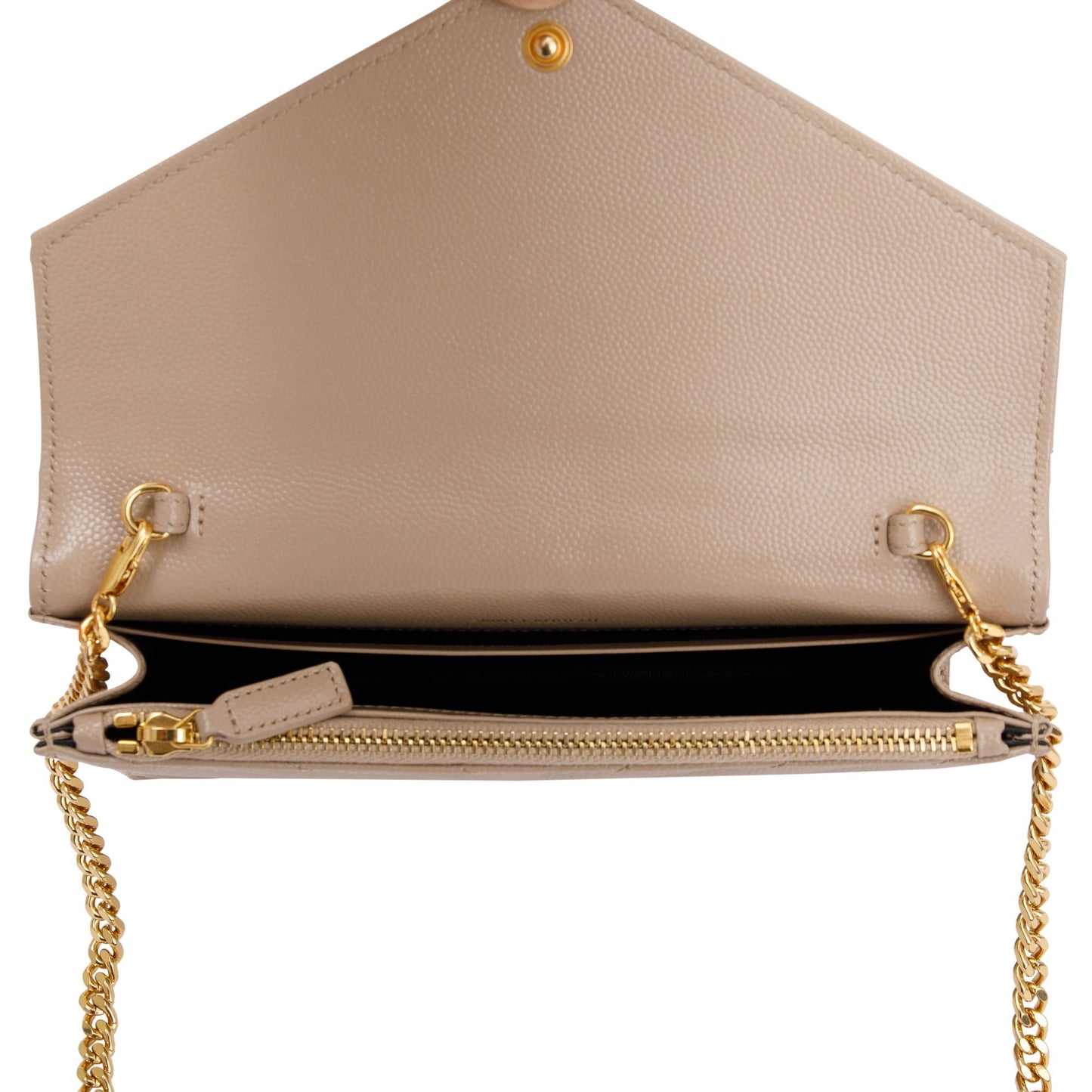 Saint Laurent 2022 Beige Cassandre Matelasse Envelope Chain Wallet