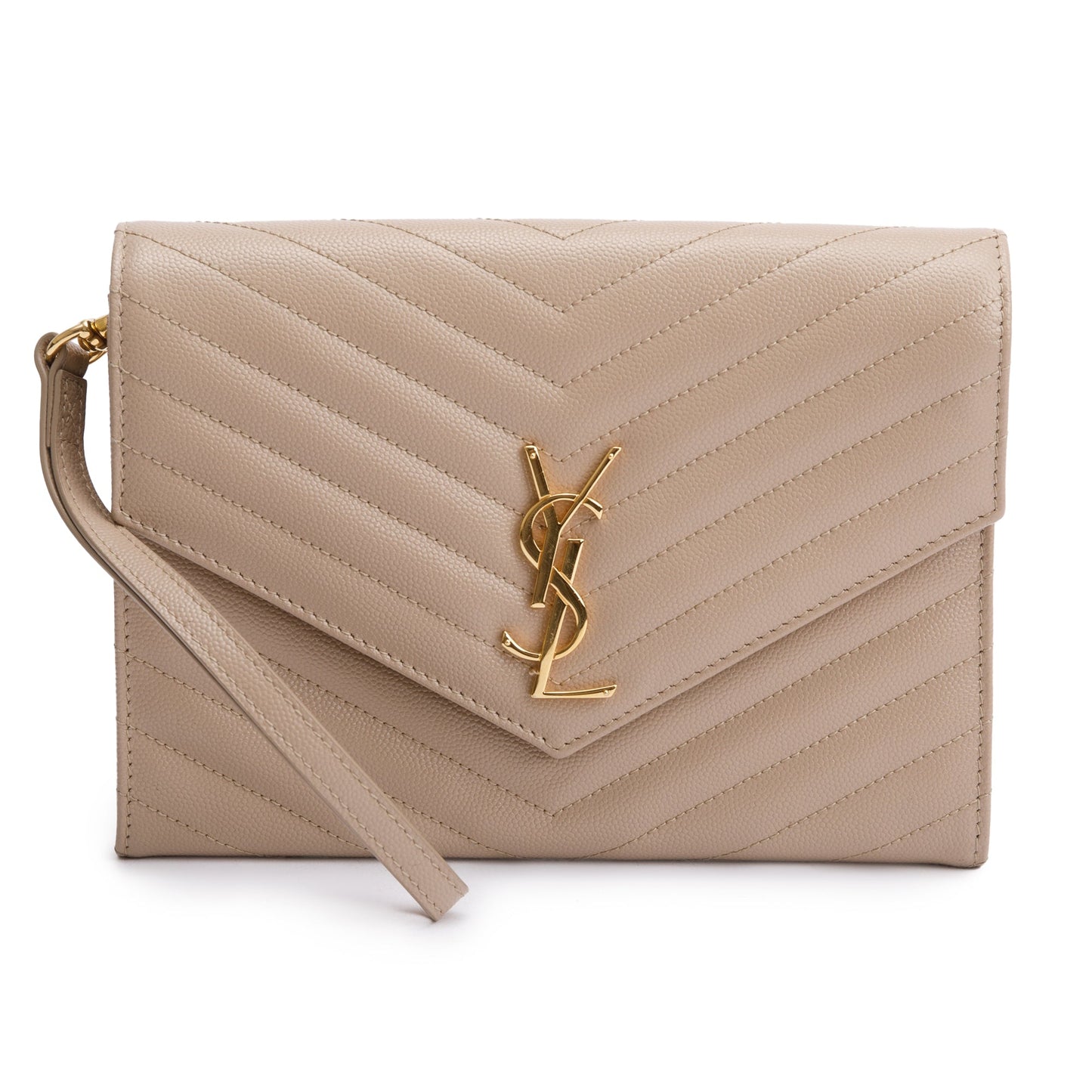 Saint Laurent 2022 Beige Grain De Poudre Matelasse Cassandre Flap Pouch
