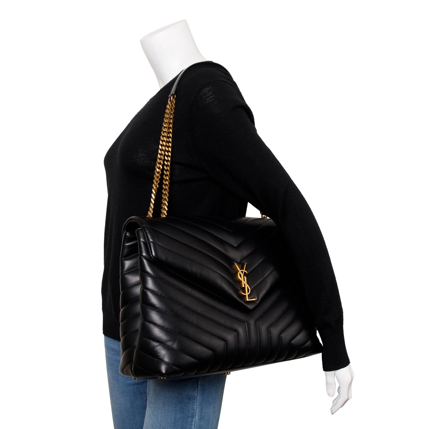 Saint Laurent 2022 Black Calfskin Leather Large Loulou Shoulder Bag