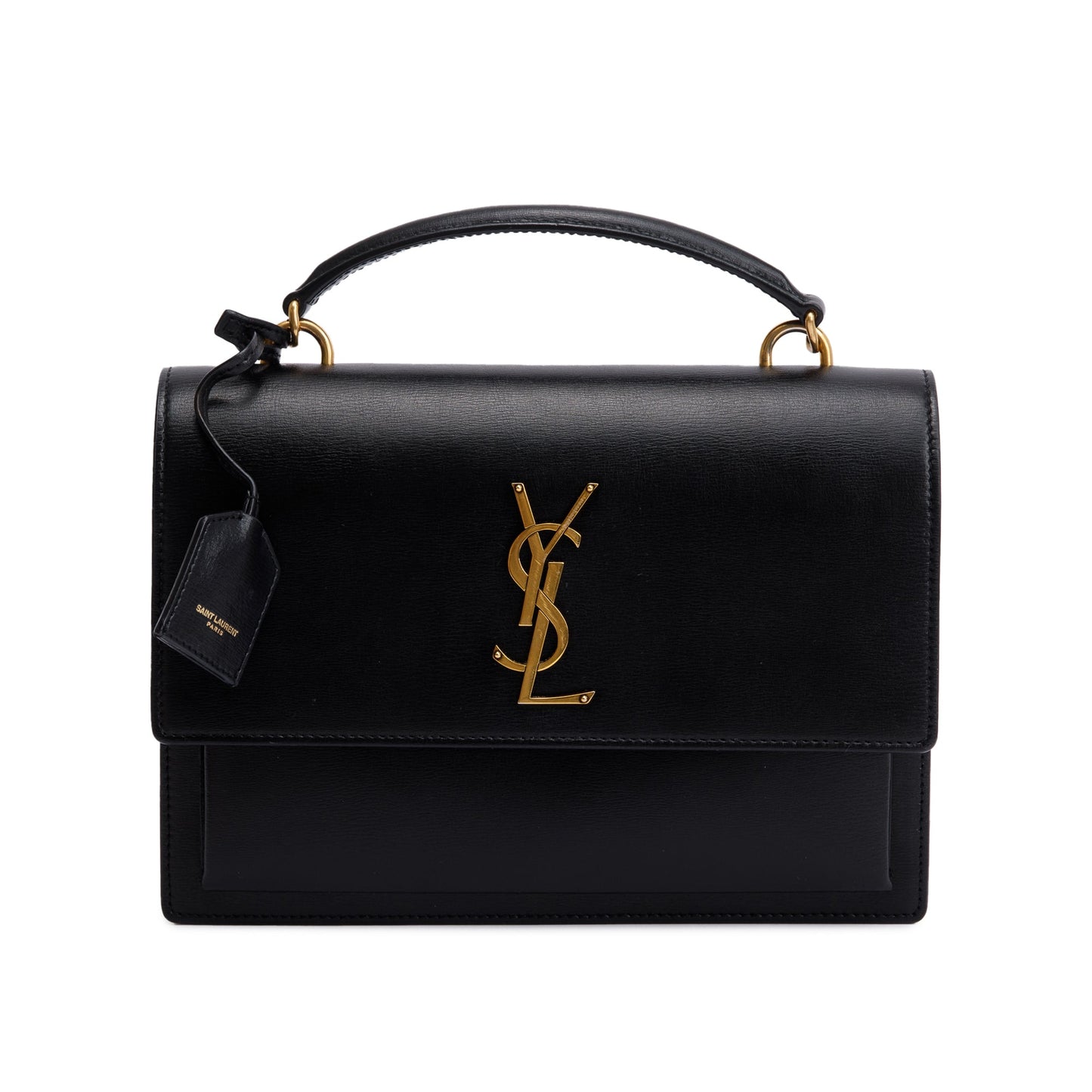 Saint Laurent 2022 Black Calfskin Leather Medium Sunset Handle Bag