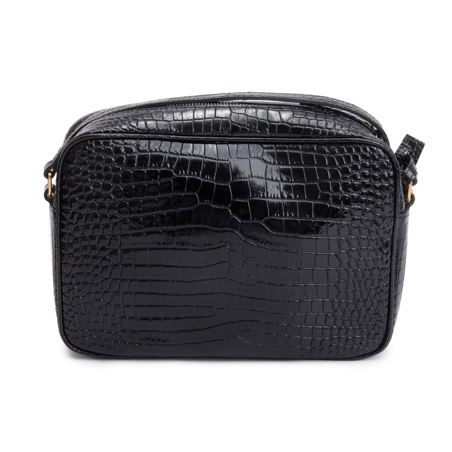 Saint Laurent 2022 Black Croc Embossed Patent Leather Lou Camera Bag