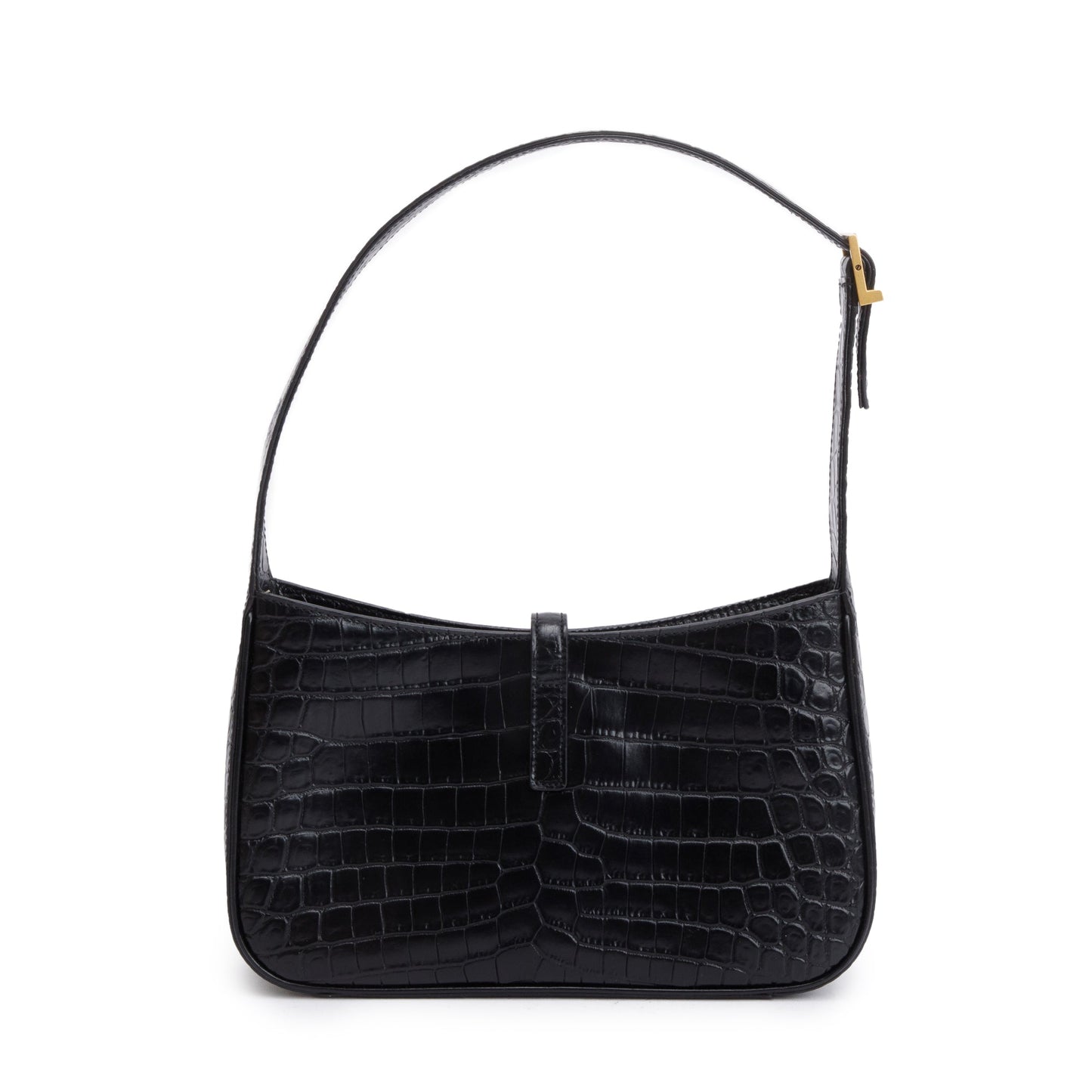 Saint Laurent 2022 Black Croc Embossed Shiny Leather Le 5 A 7 Hobo Bag