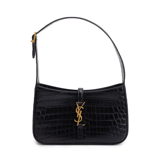 Saint Laurent 2022 Black Croc Embossed Shiny Leather Le 5 A 7 Hobo Bag