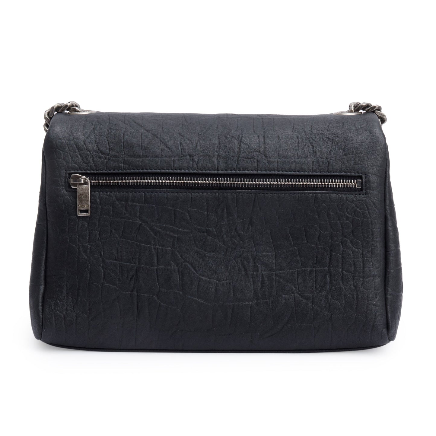 Saint Laurent 2022 Black Crocodile Embossed Calfskin Leather Medium Monogram West Hollywood Fold-Over Bag