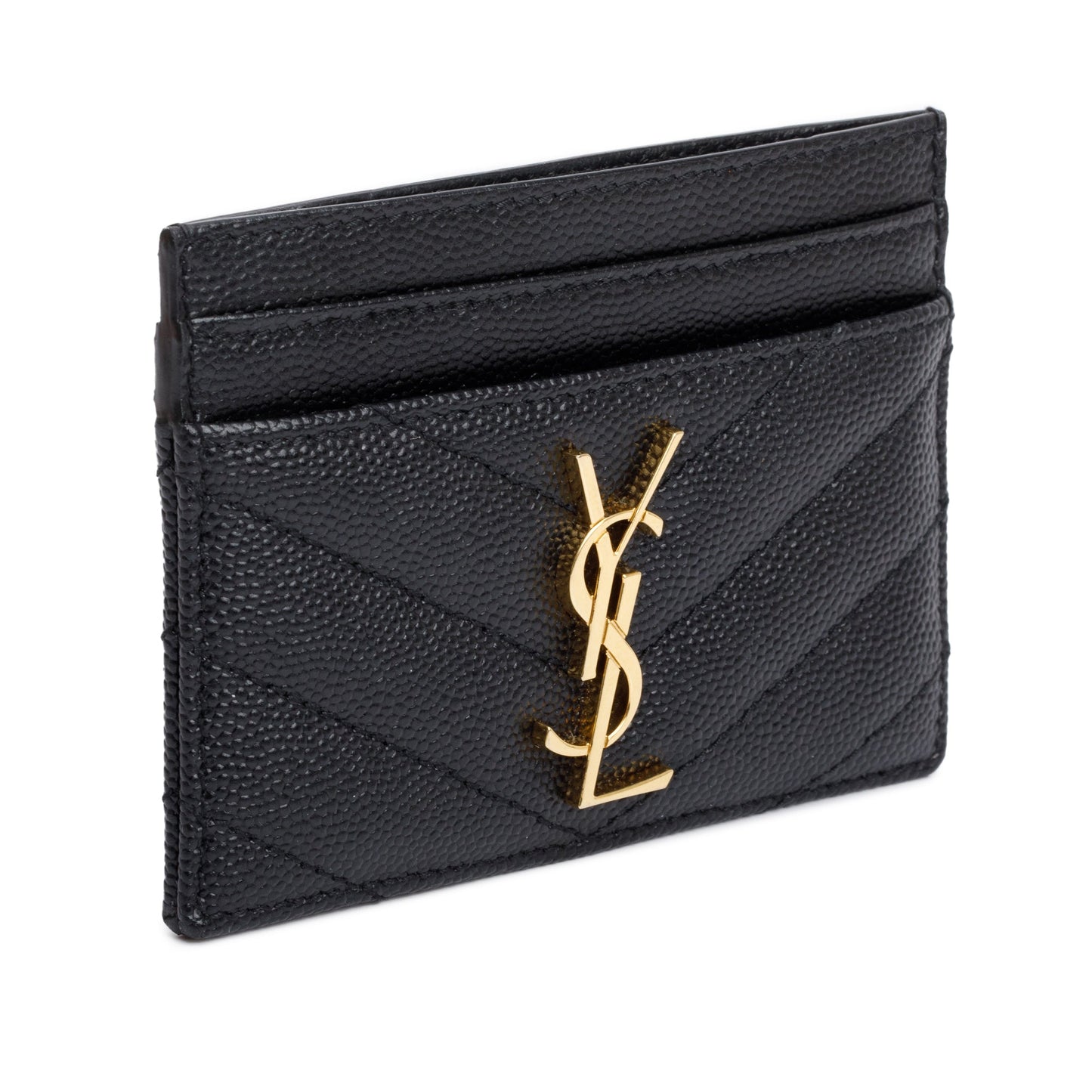 Saint Laurent 2022 Black Grain De Poudre Leather Cassandre Matelasse Card Case