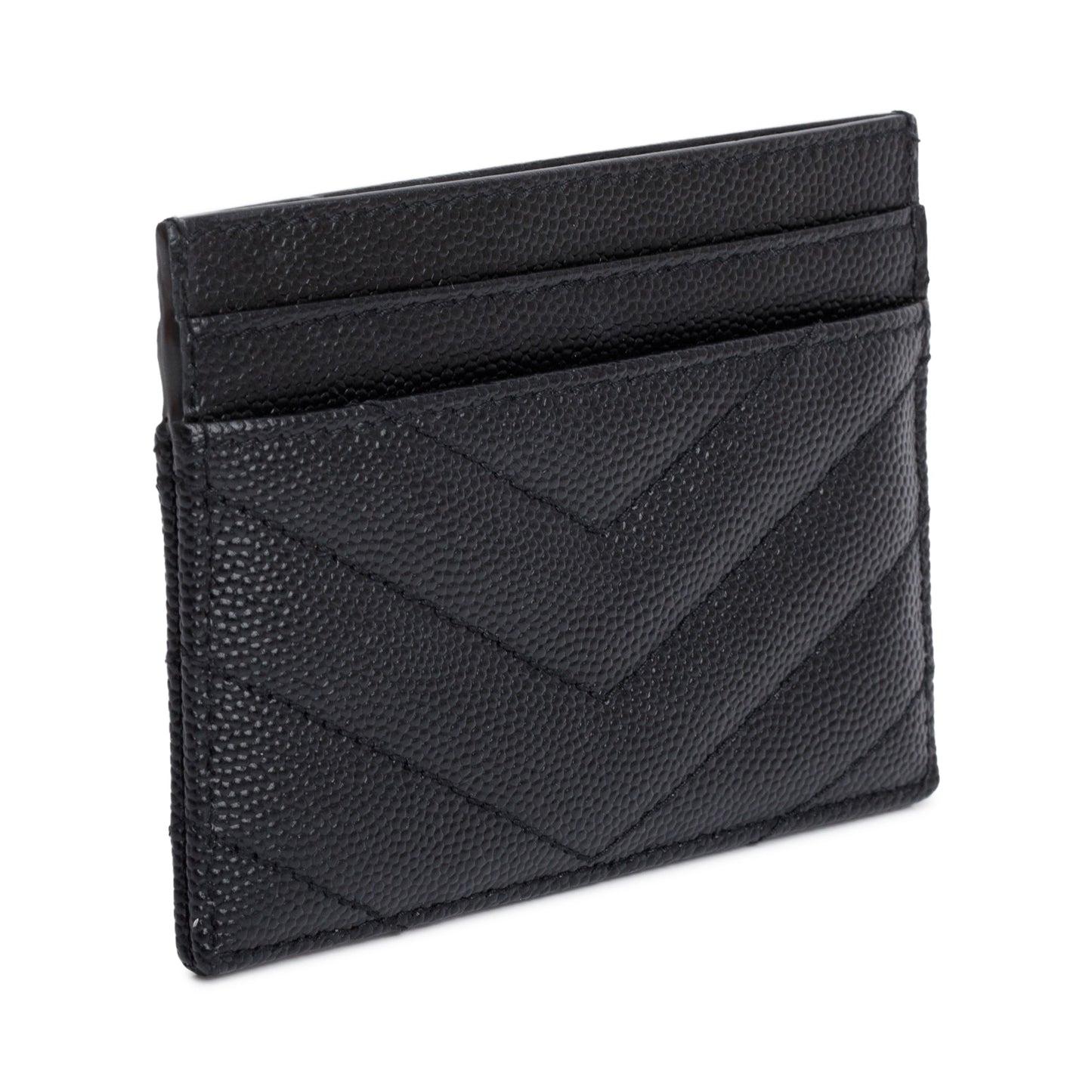 Saint Laurent 2022 Black Grain De Poudre Leather Cassandre Matelasse Card Case