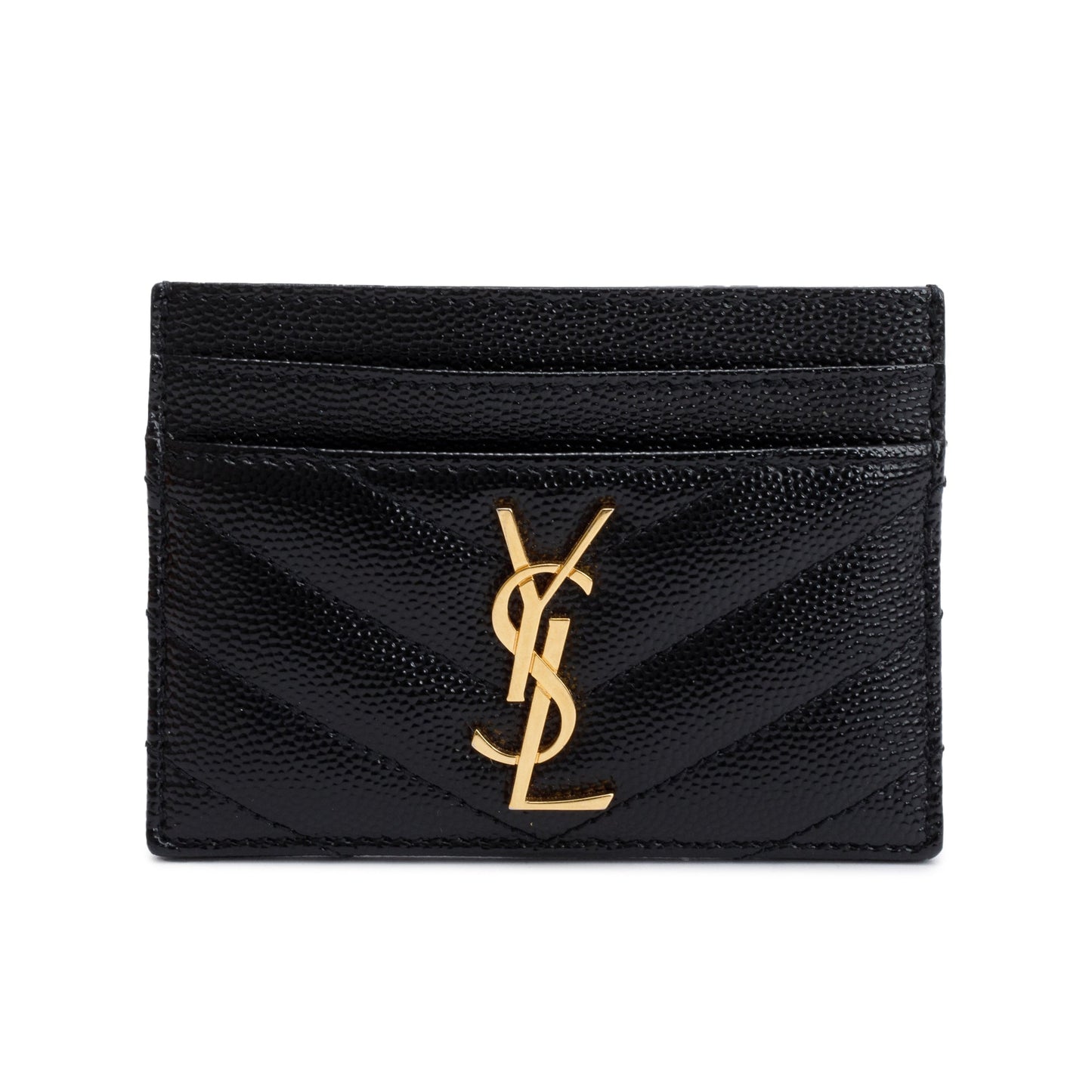 Saint Laurent 2022 Black Grain De Poudre Leather Cassandre Matelasse Card Case