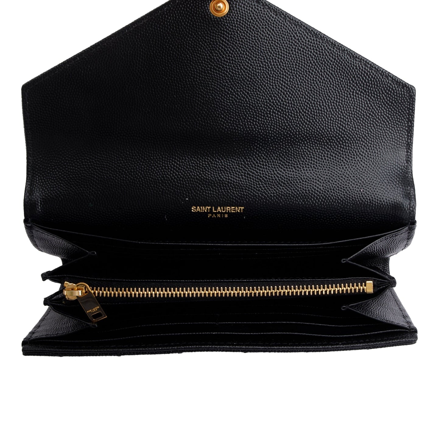 Saint Laurent 2022 Black Grain De Poudre Leather Cassandre Matelasse Large Flap Wallet