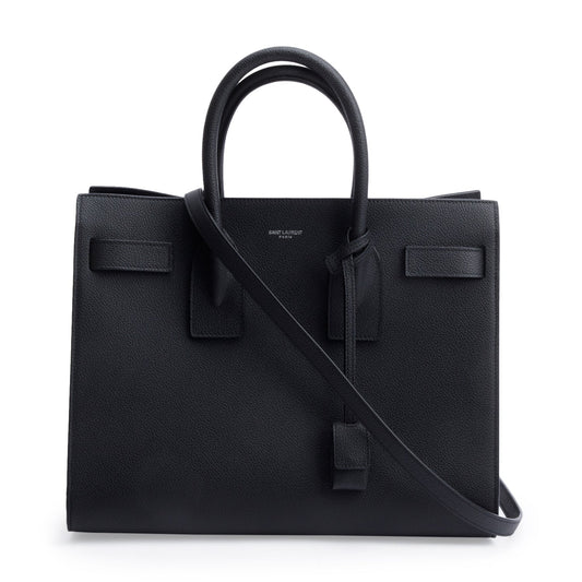 Saint Laurent 2022 Black Grained Calfskin Leather Small Sac De Jour