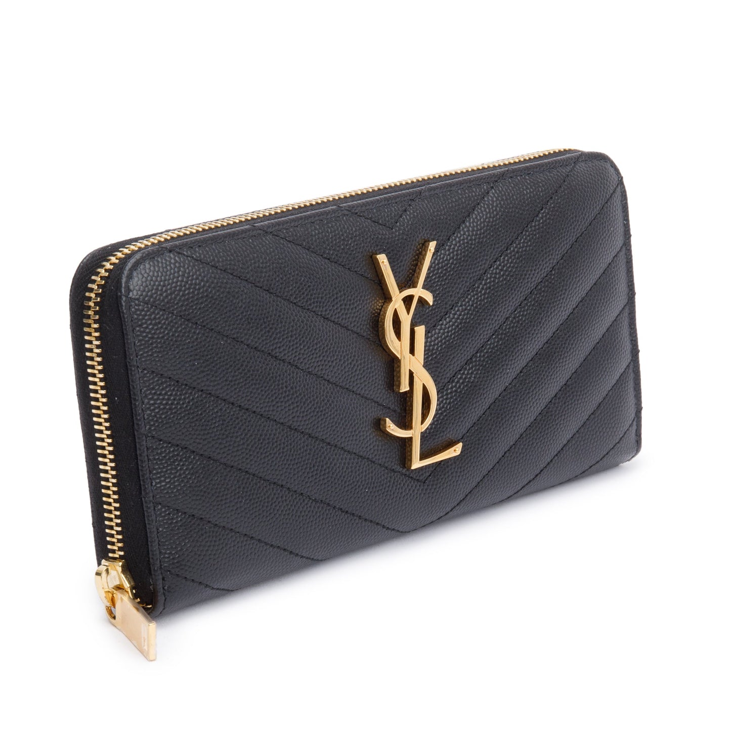 Saint Laurent 2022 Black Grained De Poudre Cassandre Marelasse Zip Around Wallet