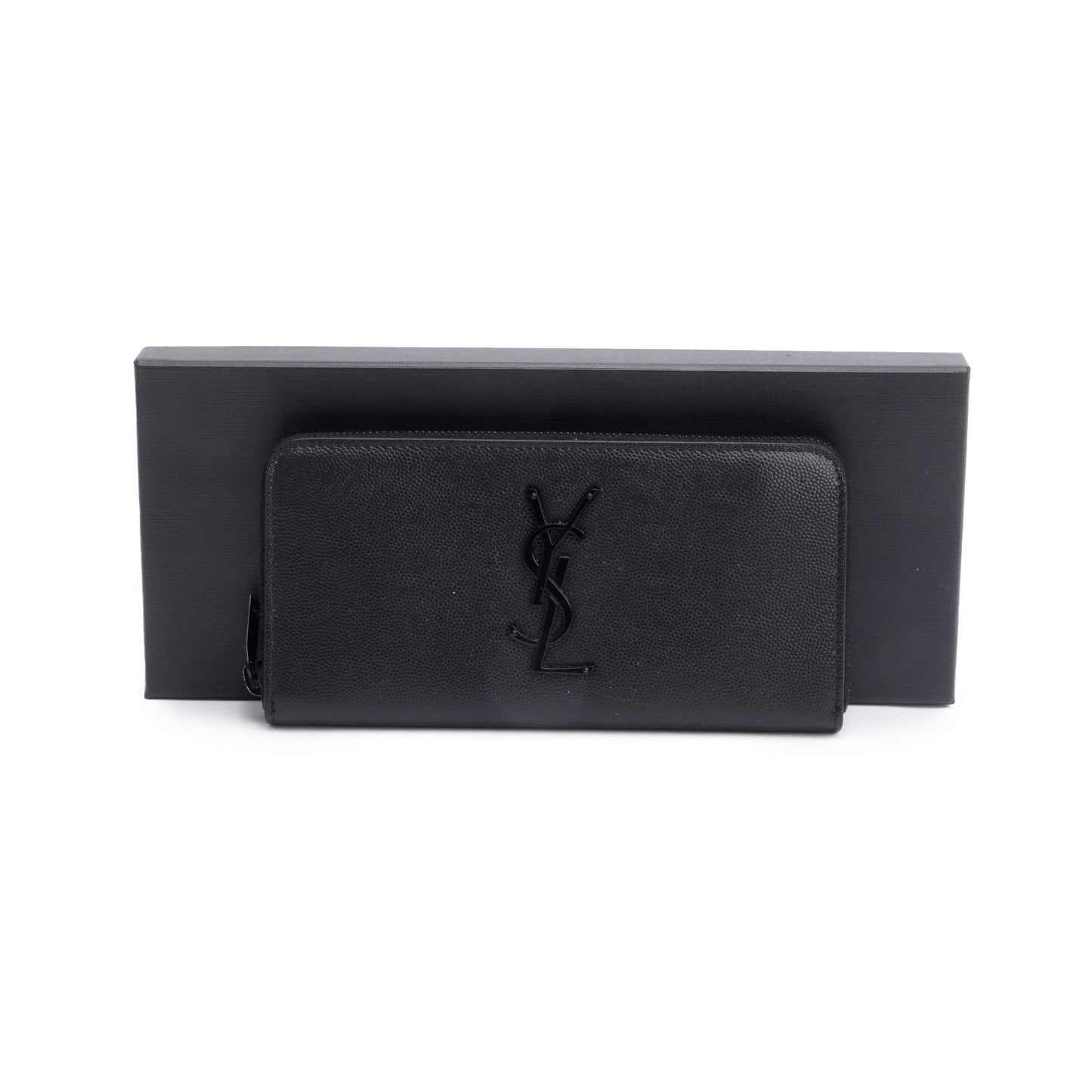 Saint Laurent 2022 Black Grained De Poudre Cassandre Zip Around Wallet