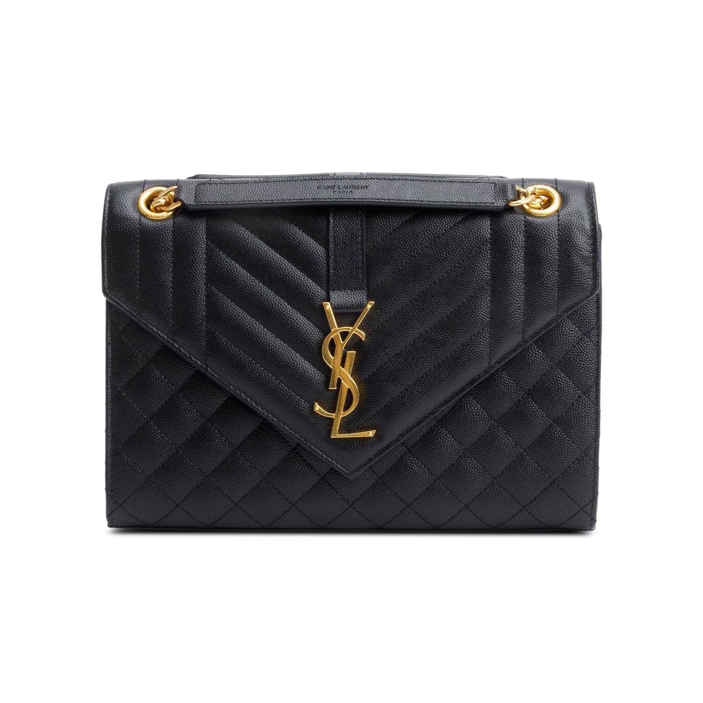 Saint Laurent 2022 Black Grained De Poudre Medium Envelope Shoulder Bag