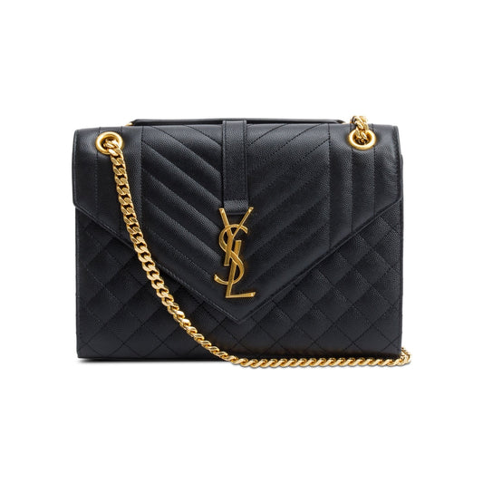 Saint Laurent 2022 Black Grained De Poudre Medium Envelope Shoulder Bag