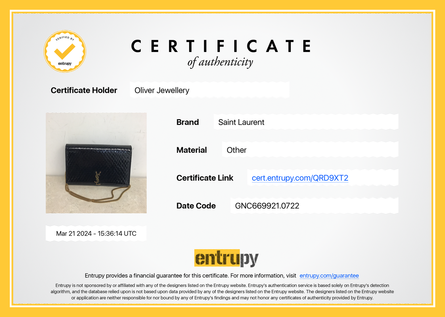 Saint Laurent 2022 Black Python Embossed Patent Leather Chain Wallet