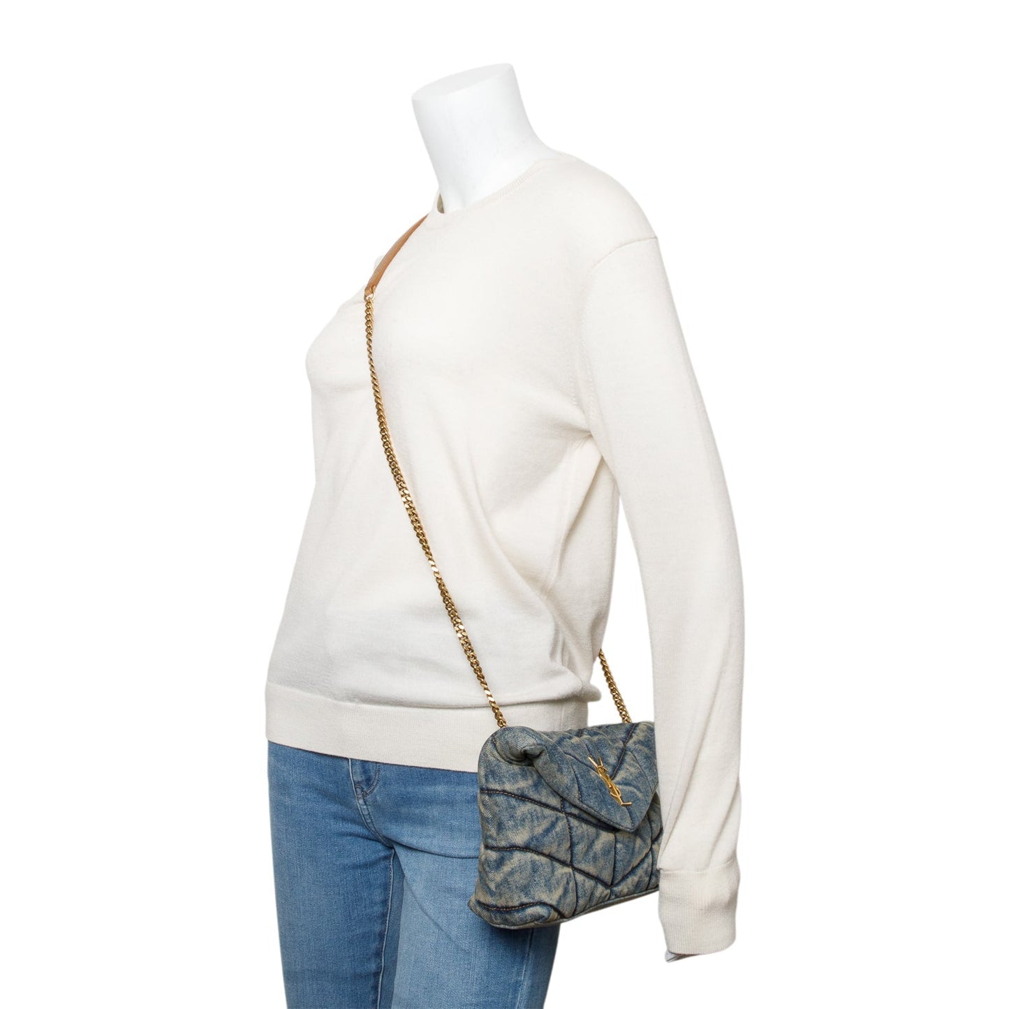 Saint Laurent 2022 Blue Denim Toy Puffer Loulou Shoulder Bag