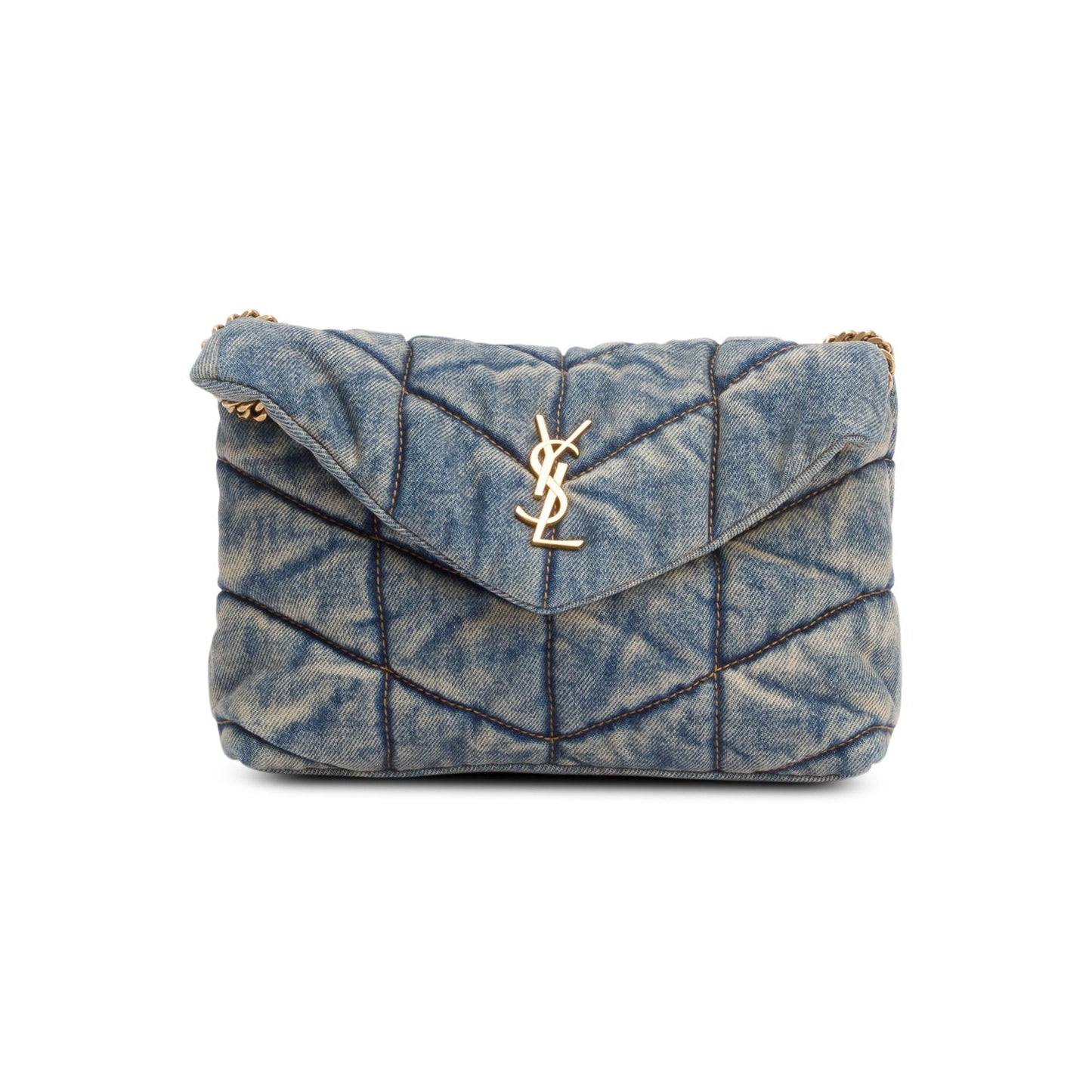 Saint Laurent 2022 Blue Denim Toy Puffer Loulou Shoulder Bag