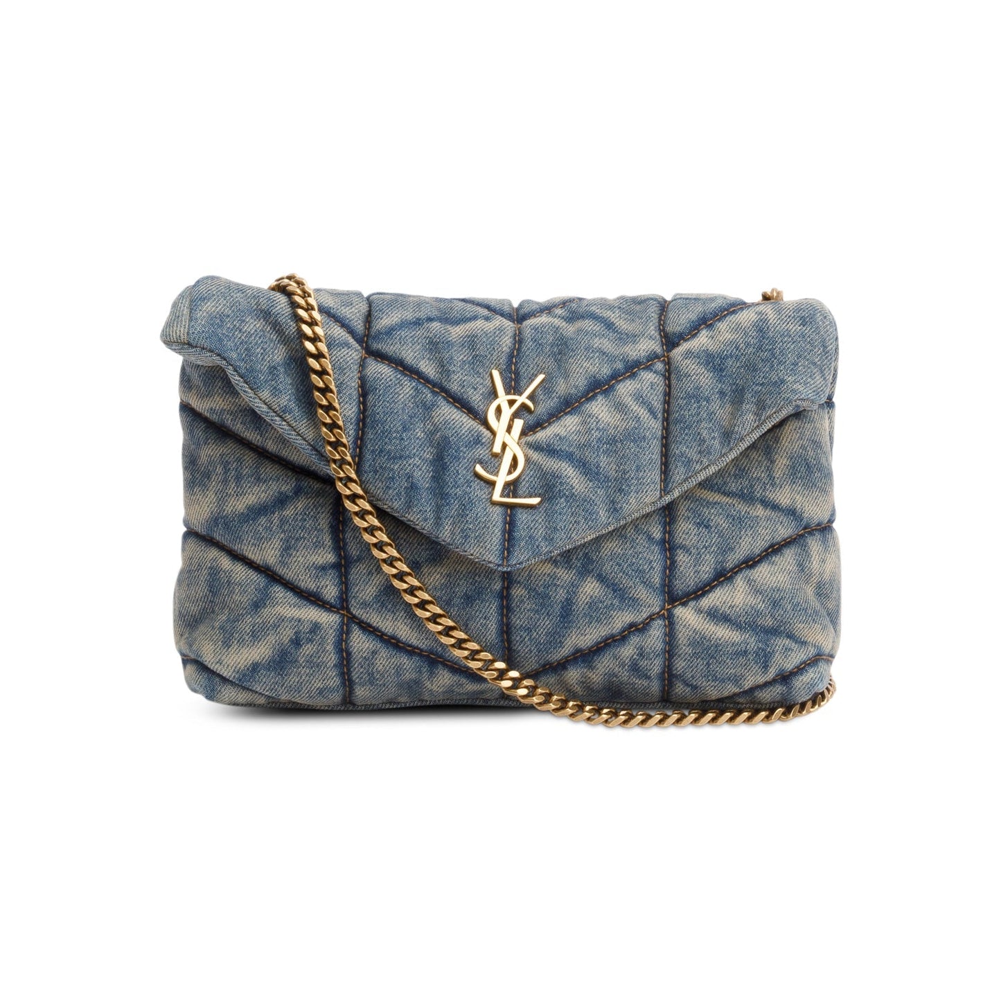 Saint Laurent 2022 Blue Denim Toy Puffer Loulou Shoulder Bag