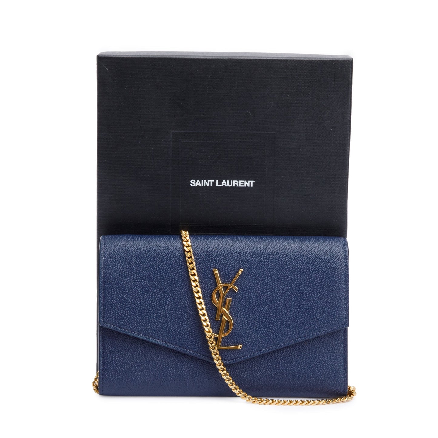 Saint Laurent 2022 Blue Grain De Poudre Leather Uptown Chain Wallet