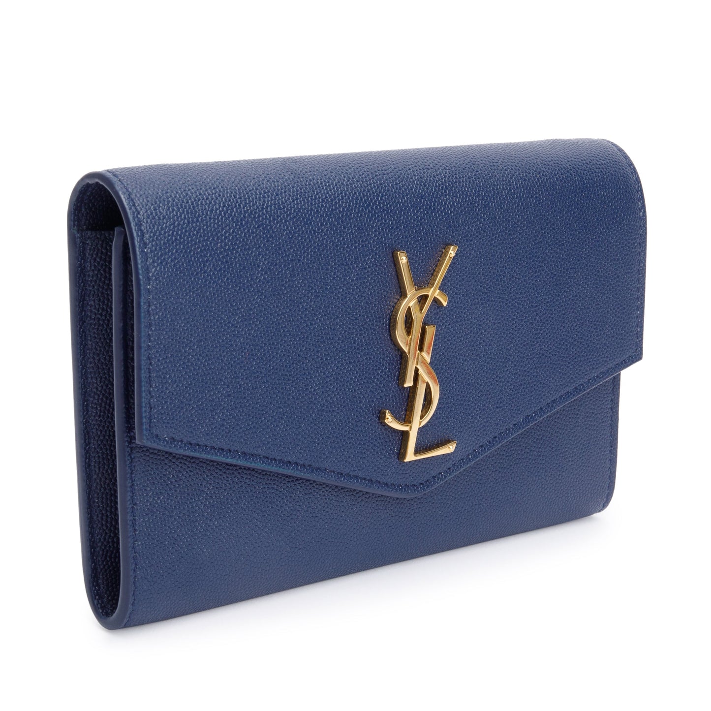 Saint Laurent 2022 Blue Grain De Poudre Leather Uptown Chain Wallet