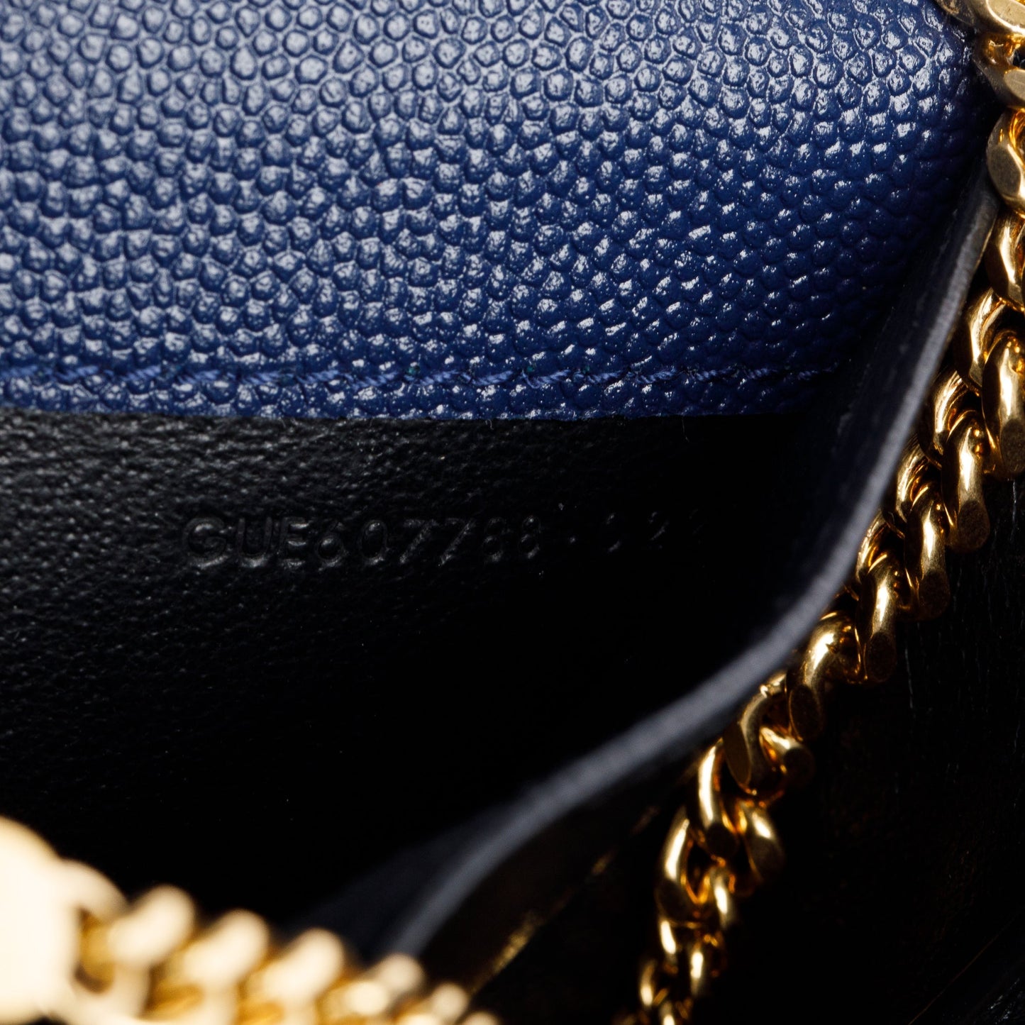 Saint Laurent 2022 Blue Grain De Poudre Leather Uptown Chain Wallet