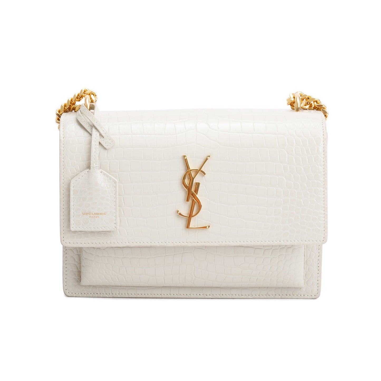 Saint Laurent 2022 Creme Medium Crocodile Embossed Sunset Bag