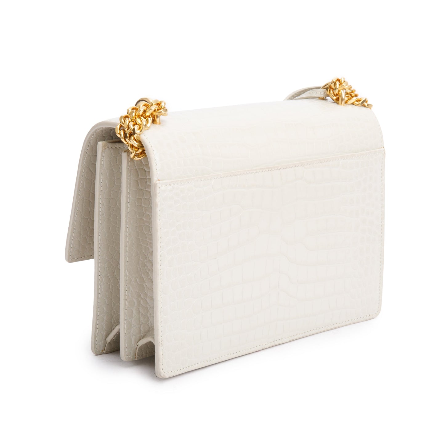 Saint Laurent 2022 Creme Medium Crocodile Embossed Sunset Bag
