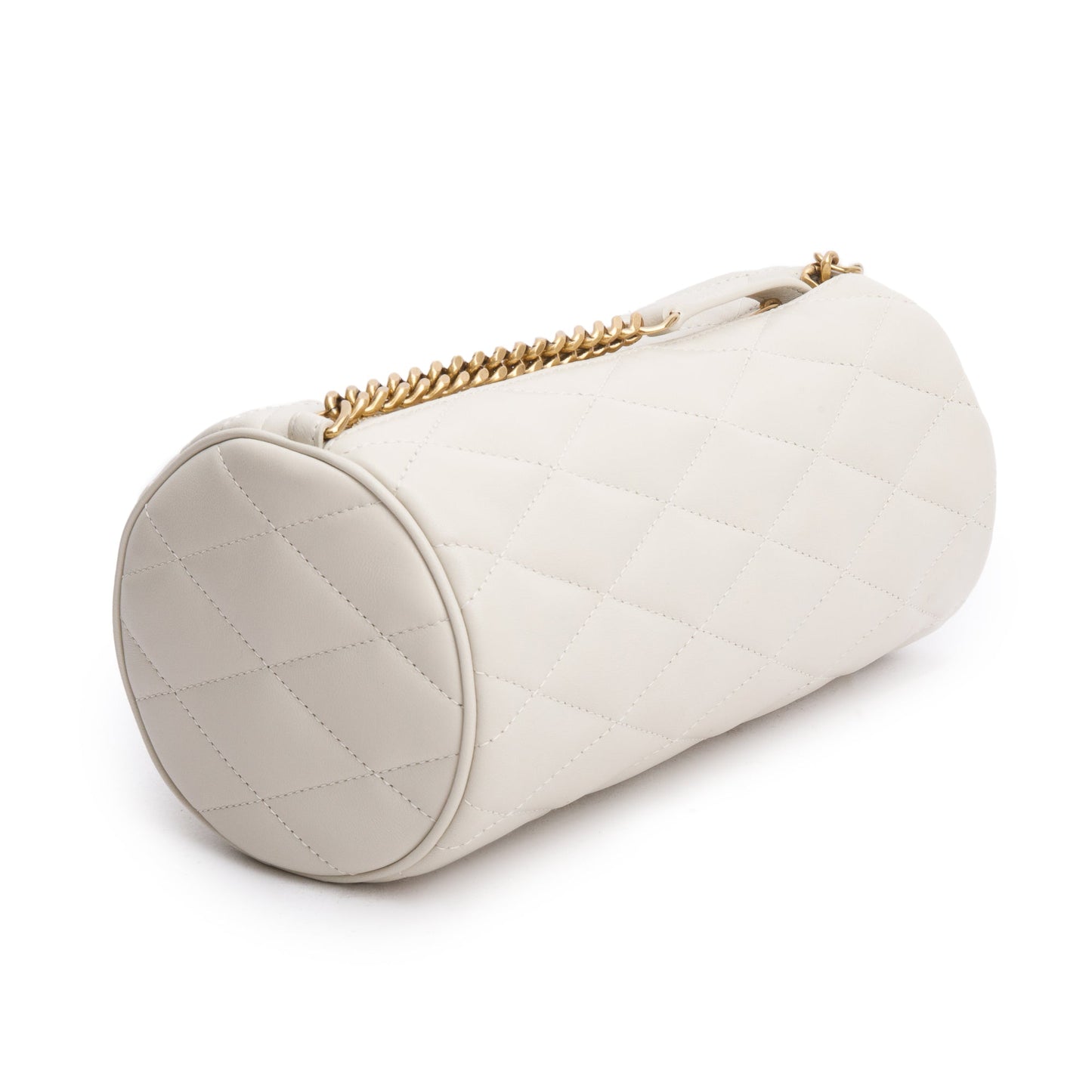 Saint Laurent 2022 Neutral Quilted Lambskin Leather Small Sade Tube Bag