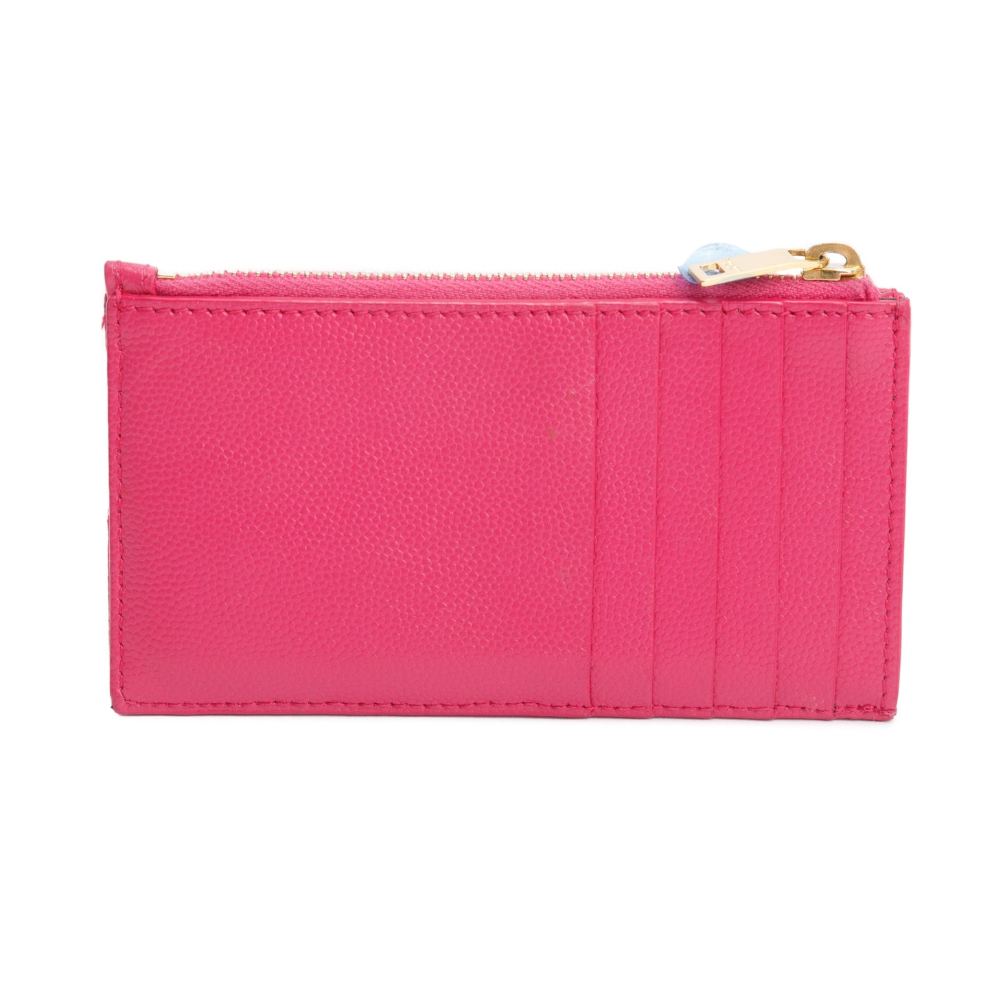 Saint Laurent 2022 Pink Grain De Poudre Leather Cassandre Matelasse Fragments Zipped Card Case