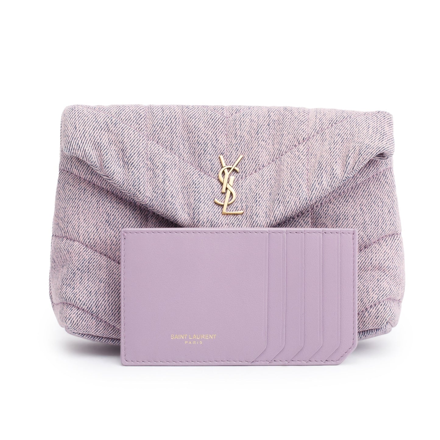 Saint Laurent 2022 Purple Denim Small Puffer Pouch