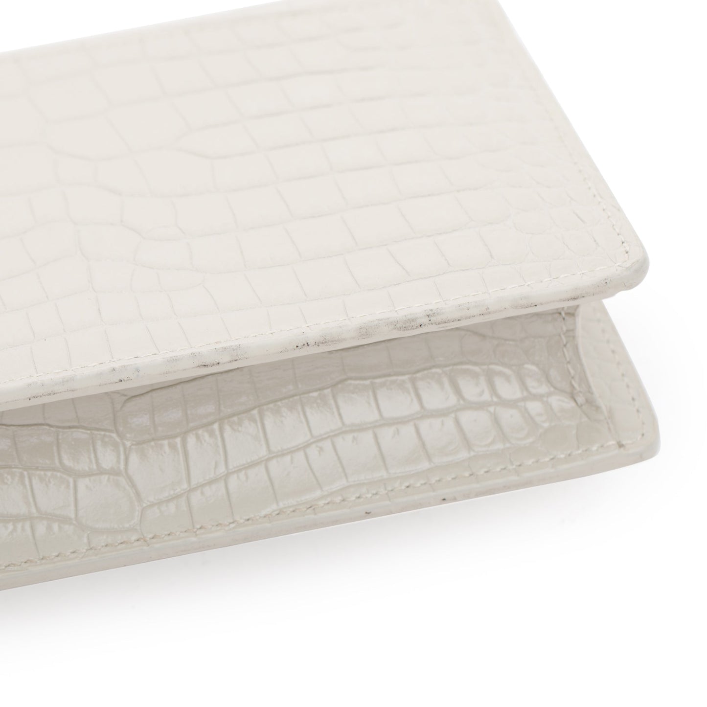 Saint Laurent 2022 White Crocodile Embossed Sunset Chain Wallet