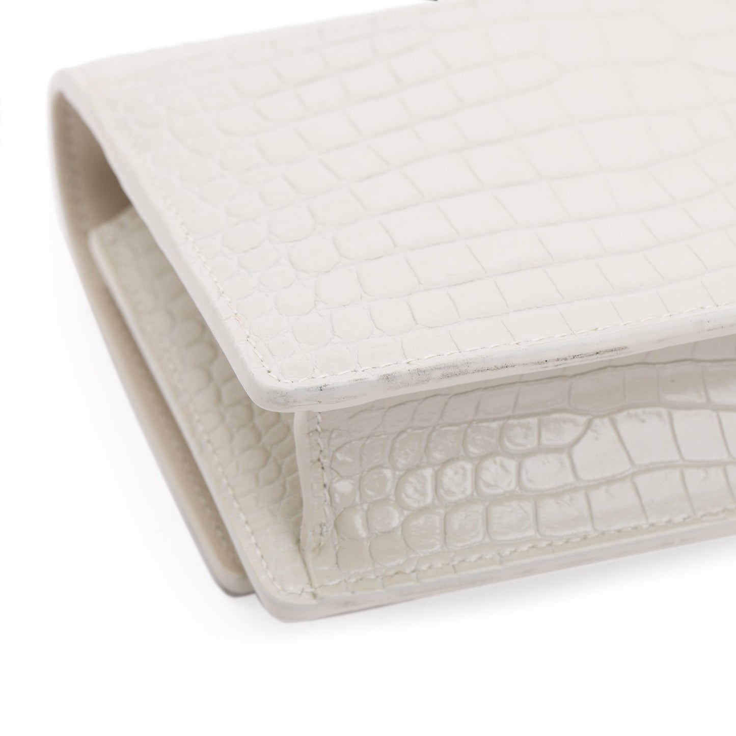 Saint Laurent 2022 White Crocodile Embossed Sunset Chain Wallet
