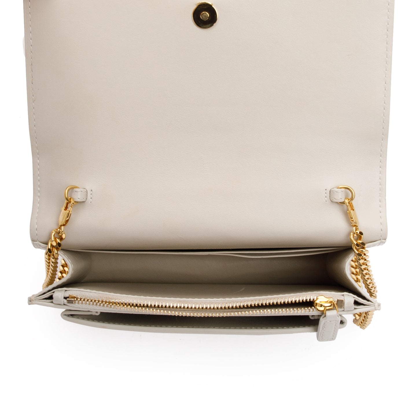 Saint Laurent 2022 White Crocodile Embossed Sunset Chain Wallet