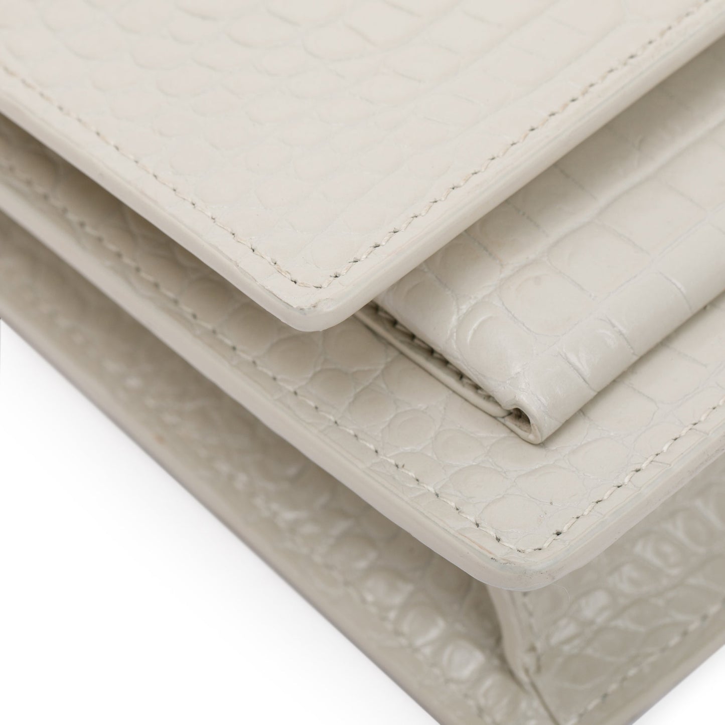 Saint Laurent 2022 White Crocodile Embossed Sunset Chain Wallet