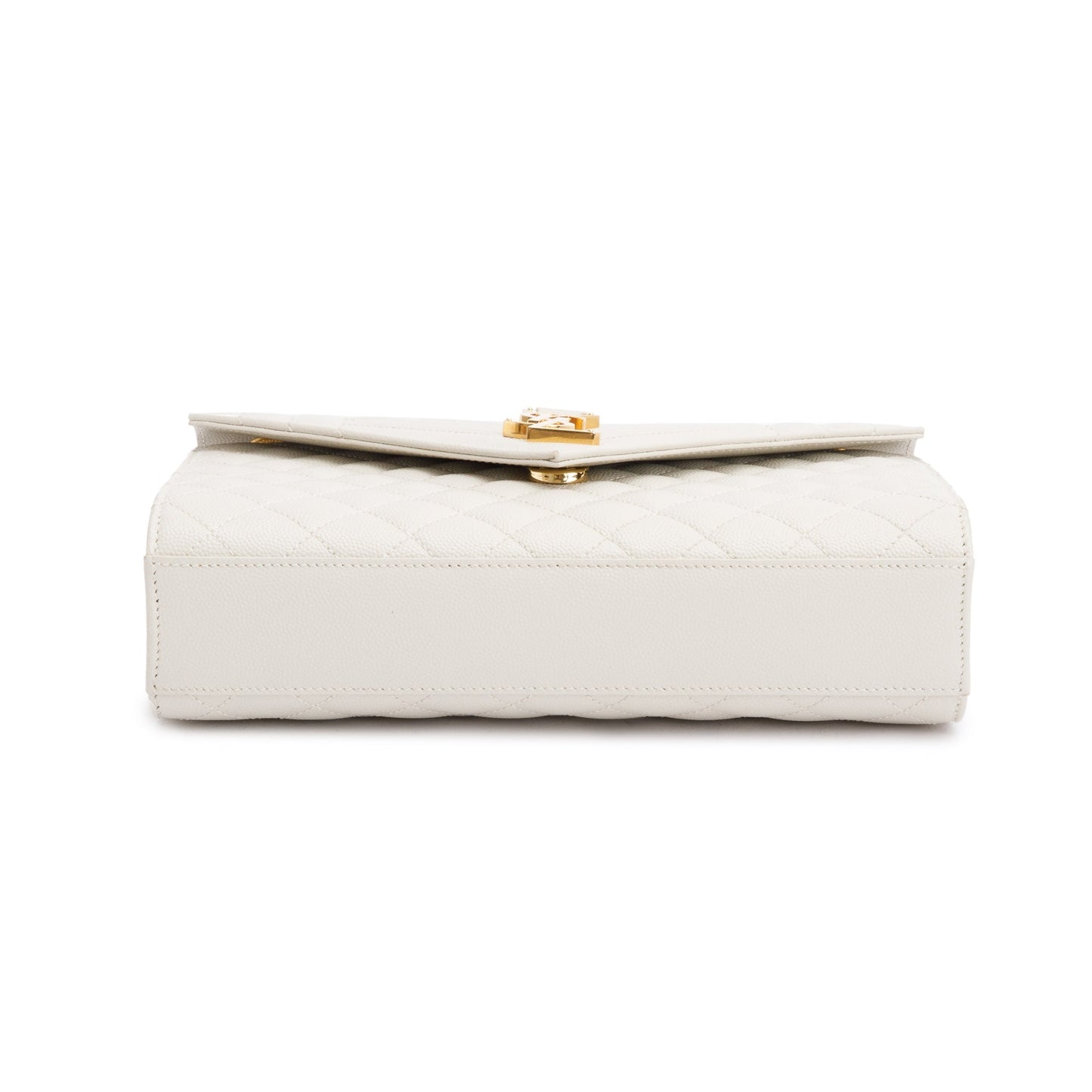 Saint Laurent 2022 White Quilted Grain De Poudre Leather Medium Envelope Chain Bag