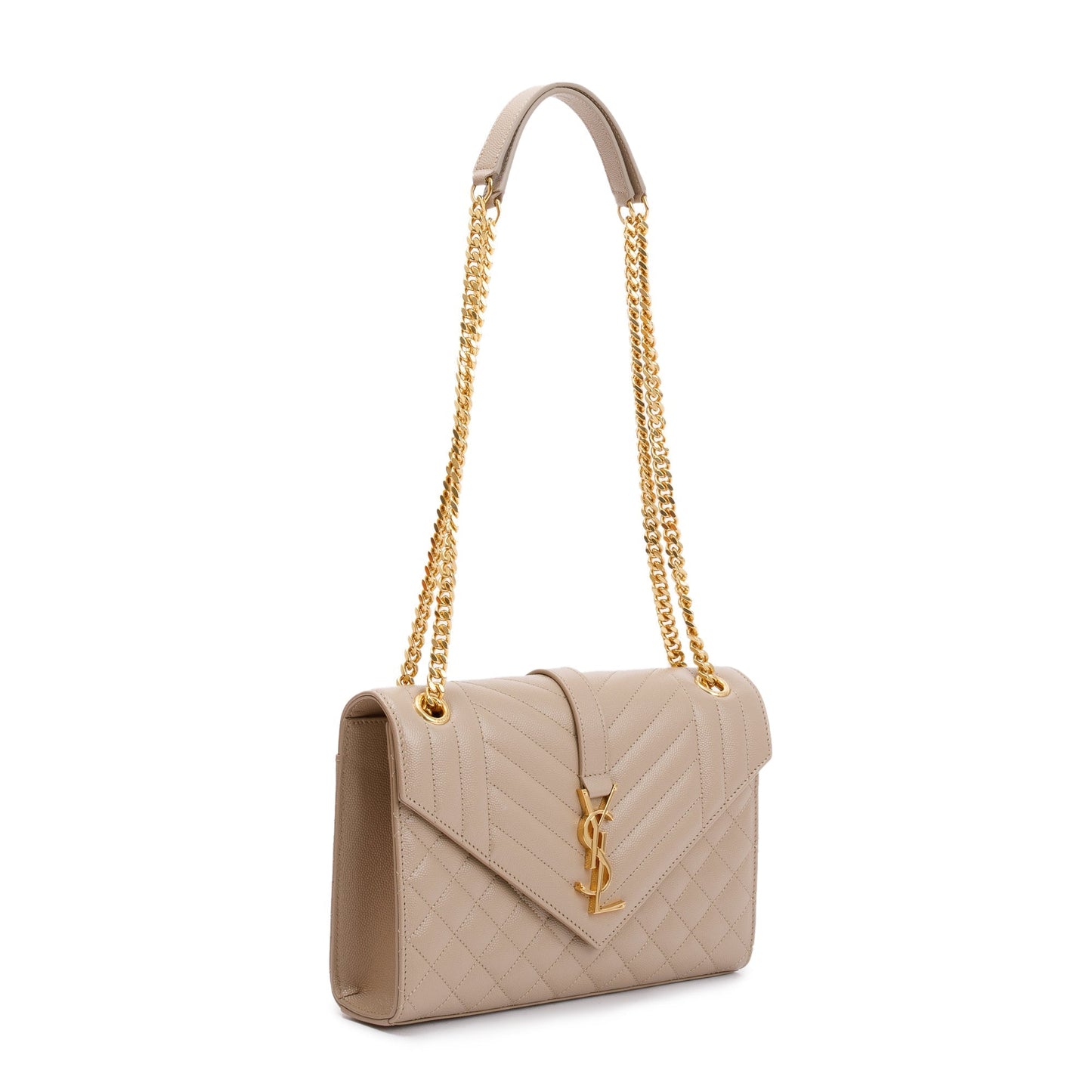 Saint Laurent 2023 Beige Grained De Poudre Medium Envelope Shoulder Bag