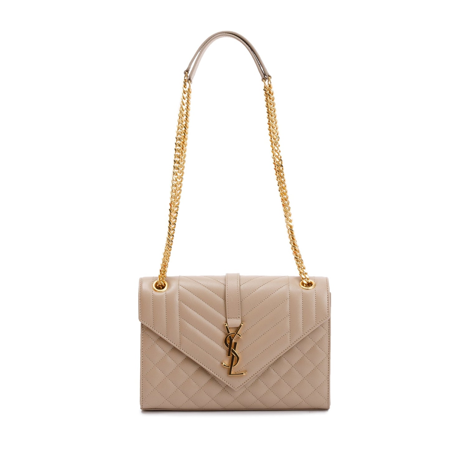 Saint Laurent 2023 Beige Grained De Poudre Medium Envelope Shoulder Bag
