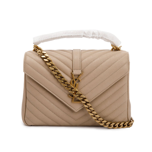 Saint Laurent 2023 Beige Leather Medium Chevron College Bag