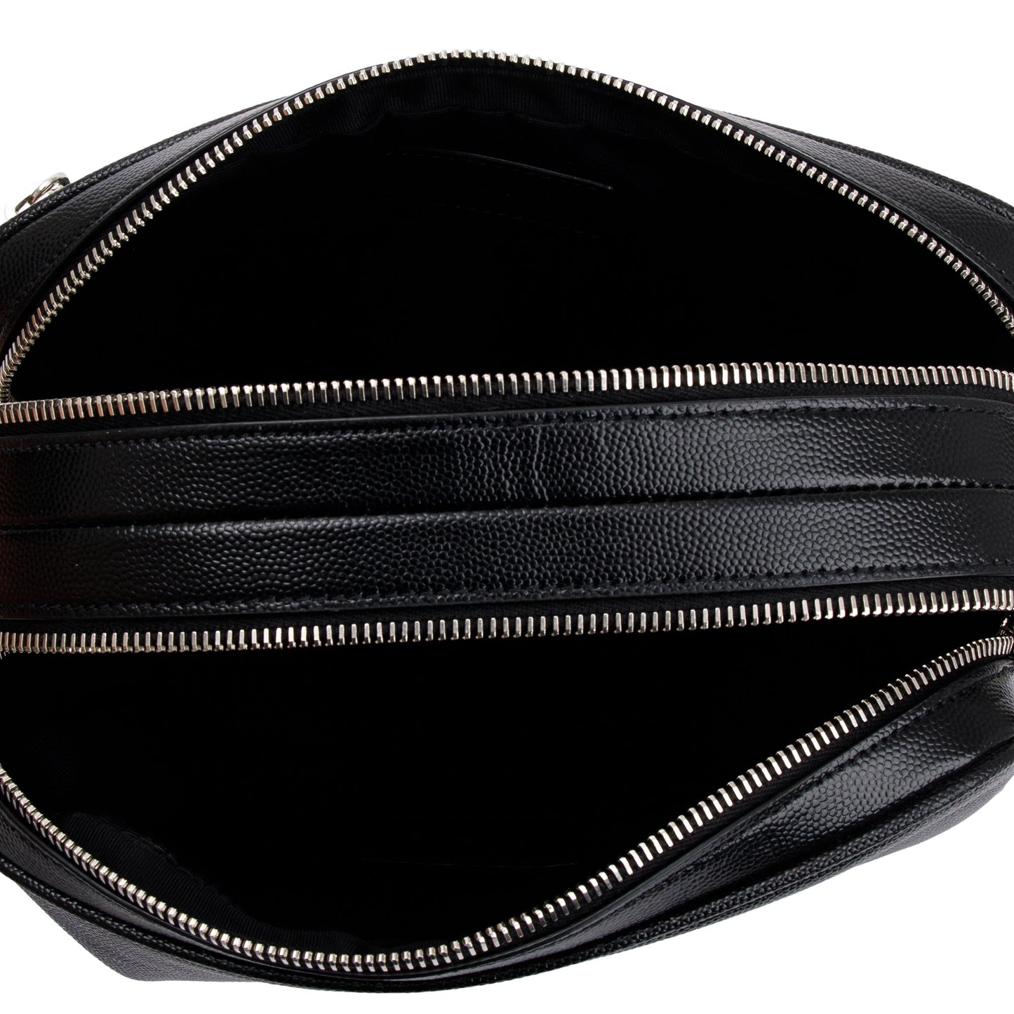 Saint Laurent 2023 Black Calfskin Leather Double Zip Cosmetic Case